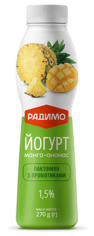 Йогурт РАДИМО Манго-ананас Лактоімун 1,5% жиру 270 г ПЕТ
